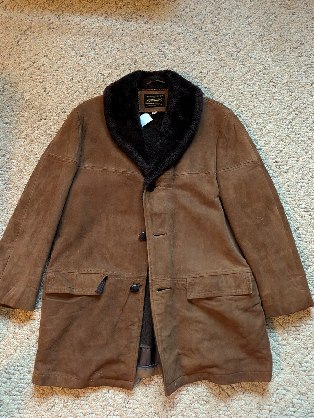 Vintage 60-70s Mens Suede Western Ranch Coat Chocolate Brown Country Sherpa Vtg